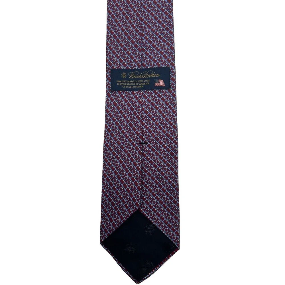 Brooks Brothers 100% Silk Tie Burgundy Blue Geometric Made USA Italian 60.25